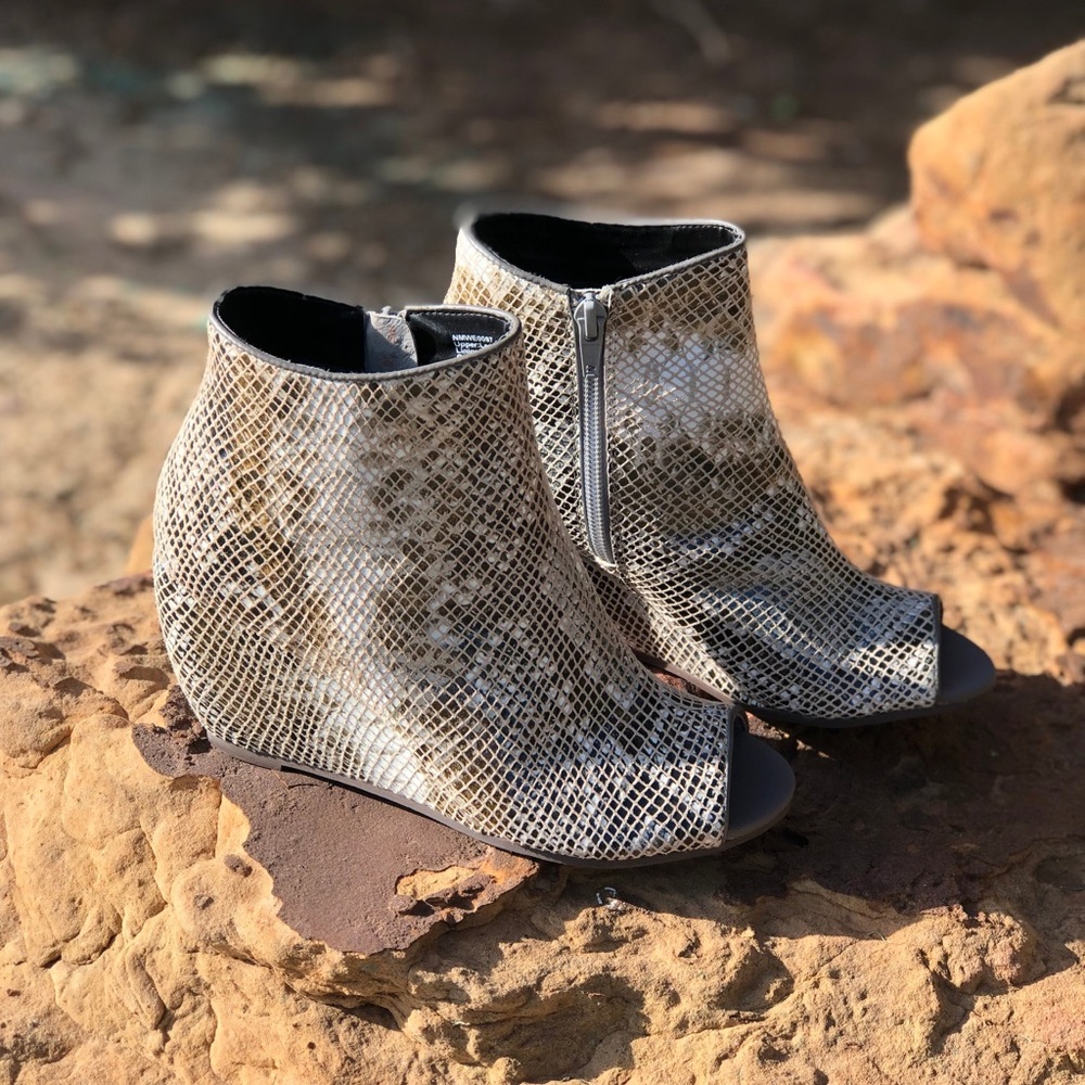 NAUGHTY MONKEY Python KUDA Peep Toe Wedge Bootie … - image 1